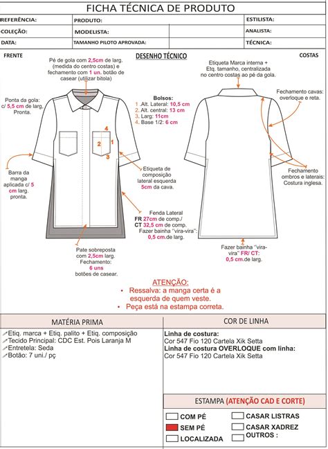 Ficha Técnica em corel drawn Modelista Golas Bolsos