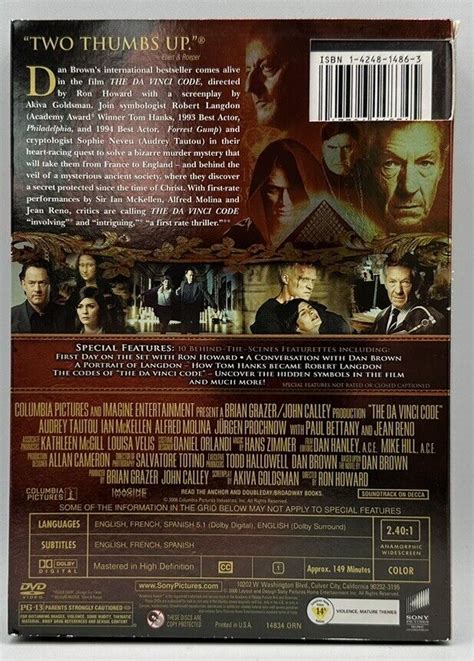 The Da Vinci Code 2 Disc Widescreen Special Edition DVD Tom Hanks 2006