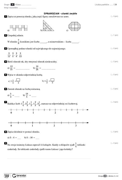 Sprawdzian Z Matematyki Klasa Mnozenie I Dzielenie Matematyki Klasa