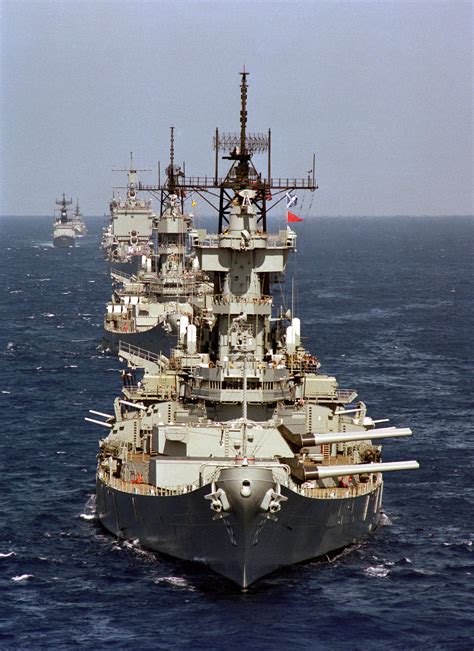 The Battleship Uss New Jersey Bb 62 Followed By The Battleship Uss