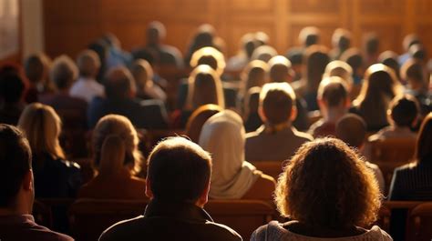 Premium Photo A Crowd Of People In A Lecture Hall With A Large