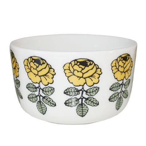 Marimekko Oiva Vihkiruusu Bowl Dl White Yellow Pre Used