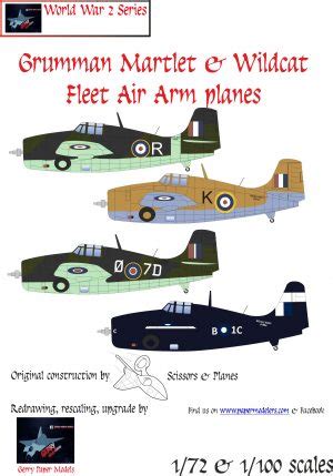 1 72 And 1 100 Grumman Martlet And Wildcat 4 Kit Bundle Paper Model