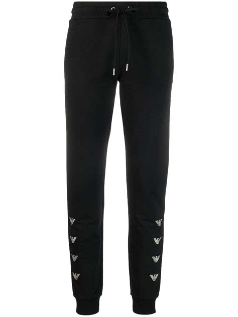 Emporio Armani Logo Print Tapered Track Pants Black Editorialist