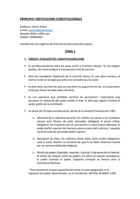 Principis I Institucions Constitucionals 1 ORÍGEN I EVOLUCIÓ DEL