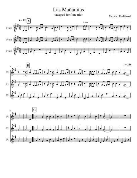 Las Mañanitas Mexican Folk Songs Sheet Music For Flute Woodwind Trio