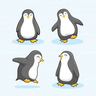 Par de pingüino animales lindos dibujos animados y estilo plano