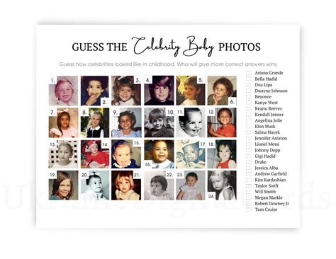 Guess the Celebrity Baby Photos, Baby Shower Games, Guess How Looked