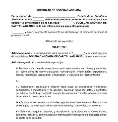 Contrato De Sociedad An Nima Modelo Word Y Pdf