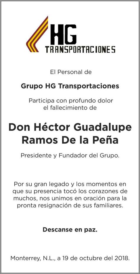 Don Héctor Guadalupe Ramos De la Peña Obituario Esquela