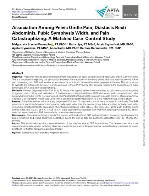 PDF The Association Among Pelvic Girdle Pain Diastasis Recti