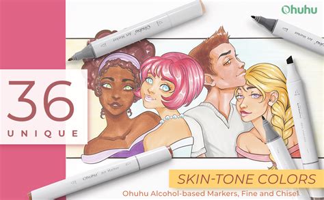 36 Skin Tone Colors Alcohol Markers Ohuhu Double Tipped Sketch Art