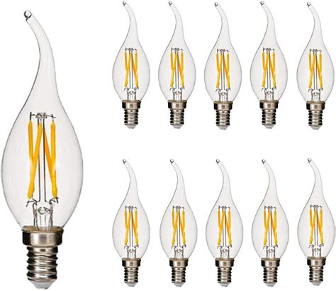 WEDNA 10 Pack E14 Flame Tip LED Filament Candle Light Bulb 4W 420 LM