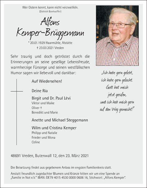 Traueranzeigen von Alfons Kemper Brüggemann sich erinnern de