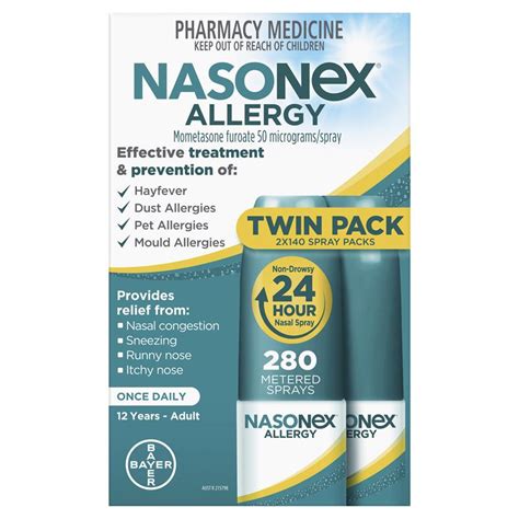 Buy Nasonex Allergy Non Drowsy 24 Hour Nasal Spray Twin Pack 2 X 140