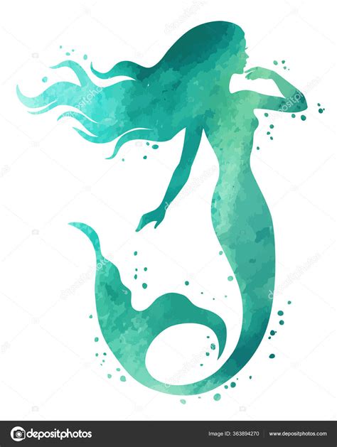 Hand Painted Mermaid Watercolor Vector Silhouette Illustration Stock