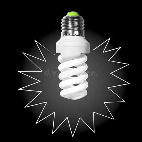 Glowing Compact Fluorescent Light Bulb With Spiral Tube And With