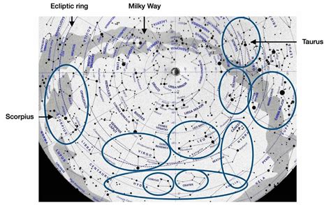 Celestial map of the Northern Hemisphere. The constellations ringed are ...