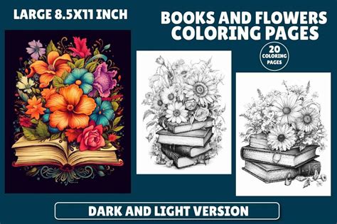 20 Books and Flowers Coloring Book Graphic by Panda Art · Creative Fabrica