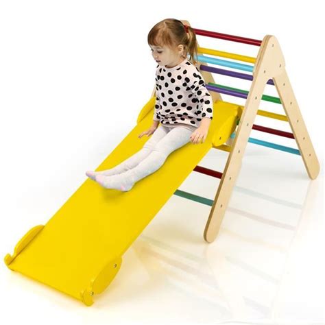 GOPLUS Échelle Triangulaire d Escalade Enfants avec Rampe Jouet d