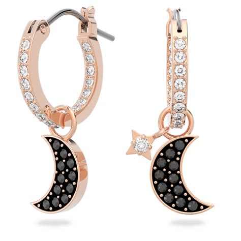 Swarovski Symbolic Drop Earrings Moon And Star Black Rose Gold Tone