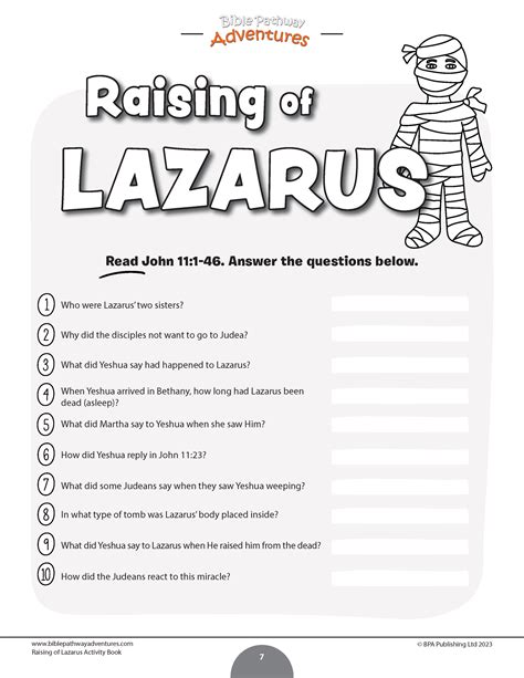 Raising Of Lazarus Activity Book Pdf Bible Pathway Adventures