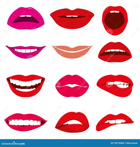 Girl Mouth Lip Gestures Of Different Emotions Vector Set Stock Vector