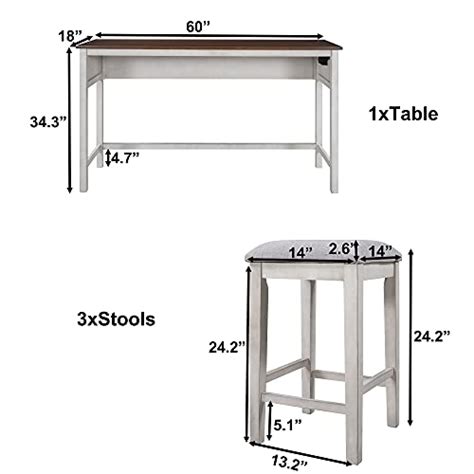 P Purlove Piece Bar Table Set Counter Height Dining Pub Table Set