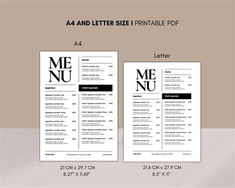 Restaurant Menu Template, Editable Menu Template, Restaurant Food Menu ...