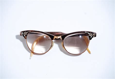 Vintage 1950s Eyeglasses 50s Cats Eye Glasses Shiny Copper