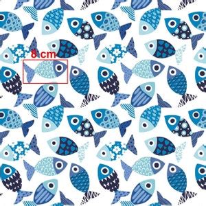 Fish Cotton Fabric by the Yard, Multicolored Fish Fabric,modern ...