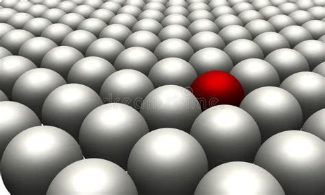 One Red Ball In Amongst Many White Balls Stock Illustration - Image ...