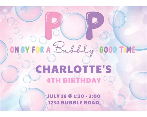 bubble party invitation birthday invitation pink instant  etsy