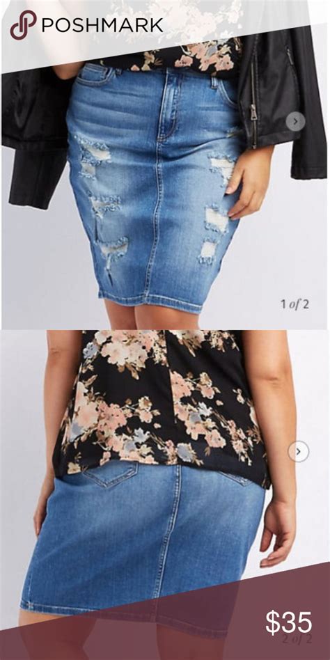 Stylish Plus Size Ripped Denim Pencil Skirt