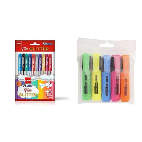 Buy Cello Geltech Fun Glitter Gel Pen Pack Of Pens In Multicolour