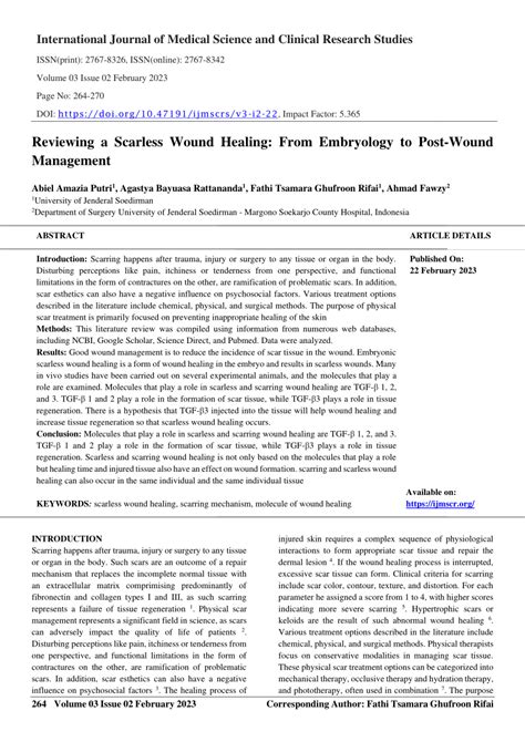 Pdf Reviewing A Scarless Wound Healing From Embryology To Post Wound