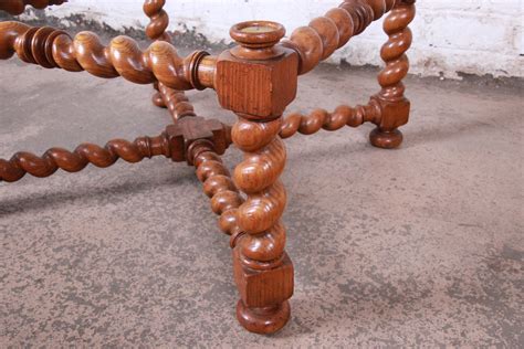 Baker Furniture English Barley Twist Oak Brass And Glass Cocktail Table For Sale At 1stdibs