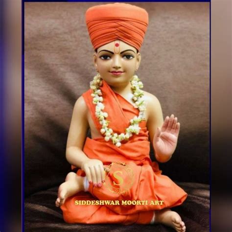 Painted Hindu Multicolor Marble Swaminarayan Bhagvaan Statue For