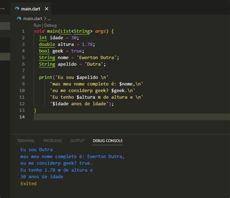 Projeto Primeiro exercício em dart vs code Dart criando e