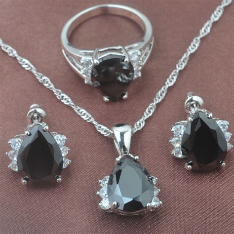 Feminino Preto Pedra Gua Zirc Nia Prata Cor Conjuntos De J Ias Colar