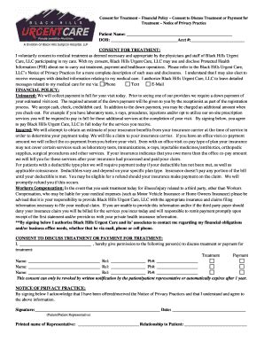 Fillable Online CONSENT FOR TREATMENT Black Hills Urgent Care Fax