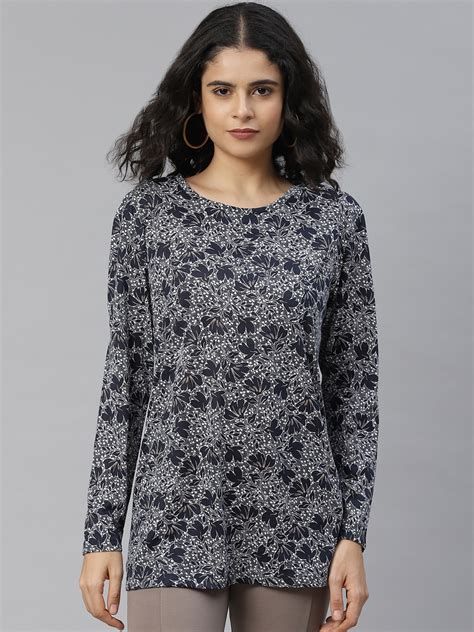 Buy Marks Spencer Women Navy Blue White Floral Print Top Tops For