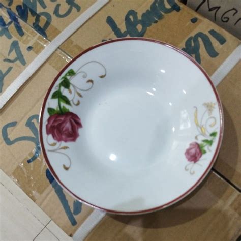 Jual Piring Sambal Keramik Porcelain Inci Miojie Motif Bunga Rose Set