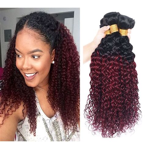 Kinky Curly Human Hair Bundles Ombre 1b99j Hair Extension Brazilian Virgin Two Tone 1b99j