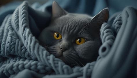 Premium Photo A Cat Wrapped In A Blanket With Yellow Eyes