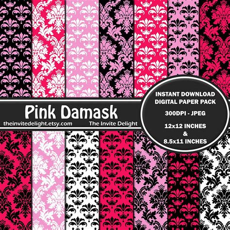 Pink Damask Digital Paper Pack Girl Birthday Party Printable Paris