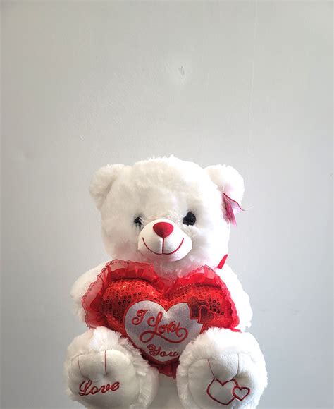 Med White Teddy Bear With I Love Heart By Xochitl Flowers And Ts