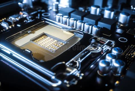 Computer Motherboard Cpu Socket Close Up 3d Rendering Stock