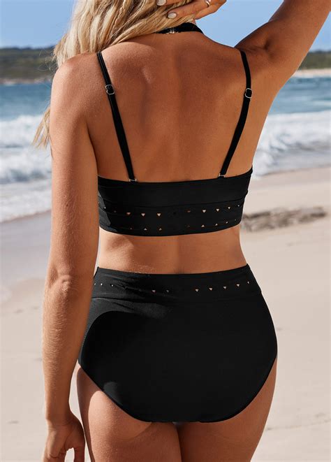 Hollow Out Criss Cross Black Bikini Set Rosewe USD 28 98