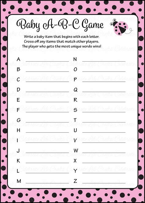 Baby Abcs Baby Shower Game Ladybug Baby Shower Theme For Baby Girl